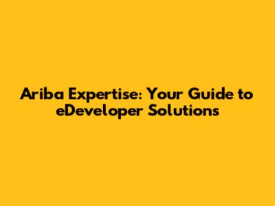 Ariba Expertise: Your Guide to eDeveloper Solutions