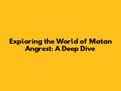 Exploring the World of Matan Angrest: A Deep Dive