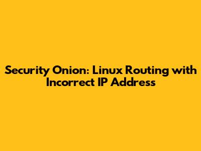 Security Onion: Linux Routing with Incorrect IP Address