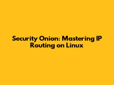 Security Onion: Mastering IP Routing on Linux