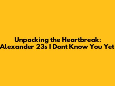 Unpacking the Heartbreak: Alexander 23's "I Don't Know You Yet"